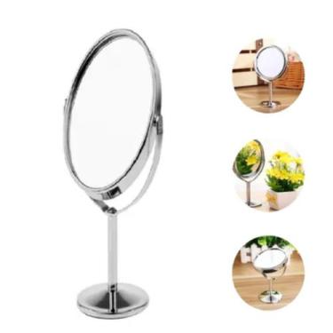 Imagem de Espelho de Mesa Dupla Face Oval Giratório Zoom 3x com Pedestal Base Re