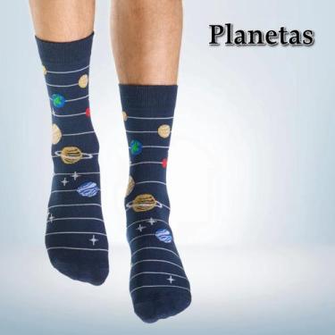 Imagem de Par de Meia Casual Cano Longo Divertida Masculina - Tamanho 39 a 43 - 