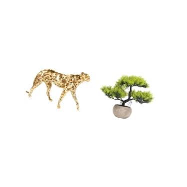 Imagem de Fenteer Escultura de Bonsai de Chita Dourada, Peça Central Decorativa de Mesa, Ornamento de Planta Falsa para Decoração de Escritório E Casa, Coleção de Veget