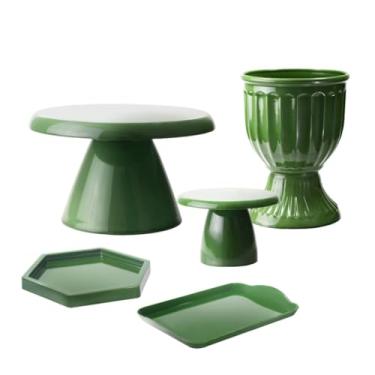 Imagem de Kit Mesa Decorada com Boleira Cogumelo e Acessórios – Vaso, Bandeja e Mini Peças (Verde Militar)
