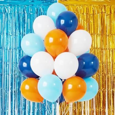 Imagem de TiAaihion 22-Piece Kids Birthday Balloon Set – 20 Latex Balloons + 2 Metallic Fringe Curtains, Full Balloon Cluster, Blue Orange Party Decoration Kit for Family, Dog Sibling-Themed Celebration