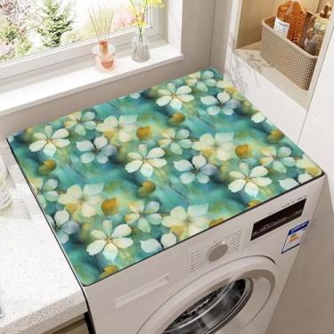 Imagem de Almofada de capa de poeira para máquina de lavar e secar com impressão abstrata, capas de lavadora e secadora florais estéticas para a parte superior, tapete protetor para lavadora e secadora