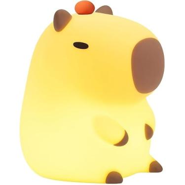 Imagem de Luminária Capivara de Silicone LED Recarregável – Luz Noturna Infantil com Troca de Cores ao Toque, Abajur Decorativo Fofo e Aconchegante