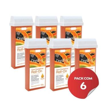Imagem de Kit c/6 Ceras Depilatória Refil Roll On Depilflax Mamão 100g