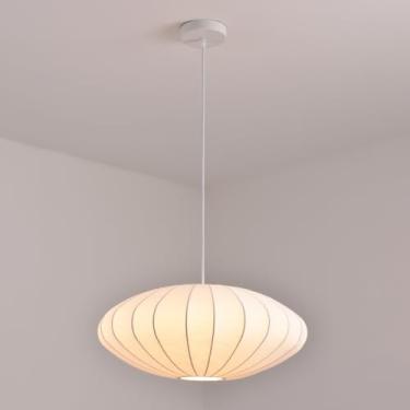 Imagem de Luminária pendente moderna de tecido, luminária suspensa de teto branca, lanterna de tecido, lustre nórdico, luminária pendente sobre a mesa E27, luminária pendente para sala de estar, sala