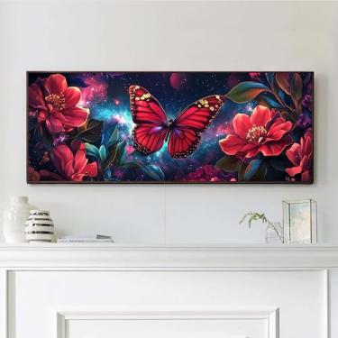 Imagem de VAIIEYO Kits de arte de diamante grande para adultos borboleta, flor de arte de diamante, kits de pintura de diamante grande, tela de artesanato de strass redondo para decoração de parede de casa