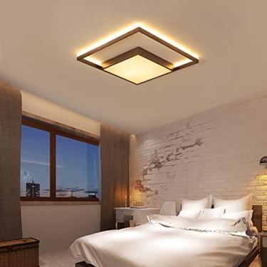 Imagem de Luminária de teto LED regulável marrom, luminária de sala de estar, abajur quadrado de alumínio escovado, 60 cm, luminária de teto para quarto, lâmpada criativa, controle remoto, iluminação