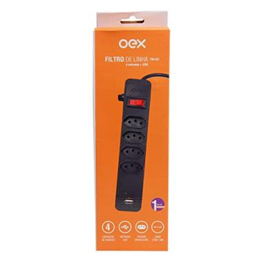 Imagem de OEX Filtro de Linha 4 Tomadas + USB Bivolt, TM101 - Cabo 1.5cm - Preto
