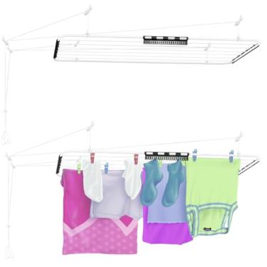 Imagem de Varal de teto grande reforçado secador de roupas suspenso 140 x 56cm em aço branco