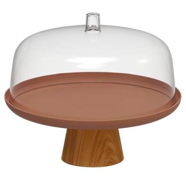 Imagem de Boleira com Cúpula e Base em Bambu, Com Tampa Transparente, para Bolos Tortas Doces Sobremesas, Base Resistente, Design Elegante, Proteção, Decoração Bancada Cozinha Mesa (Marrom Amêndoa)