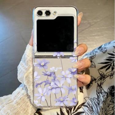 Imagem de Capa para Samsung Galaxy Z Flip6 com estampa floral, transparente, rígida e à prova de choque (para Samsung Galaxy Z Flip6/A711)