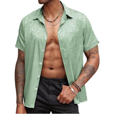 Imagem de Camisa COOFANDY Luxury Satin Seda, Vestido Masculino de Manga Curta
