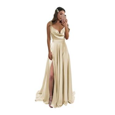 Imagem de Vestido de dama de honra Monvelli Spaghetti Strap Satin Champagne