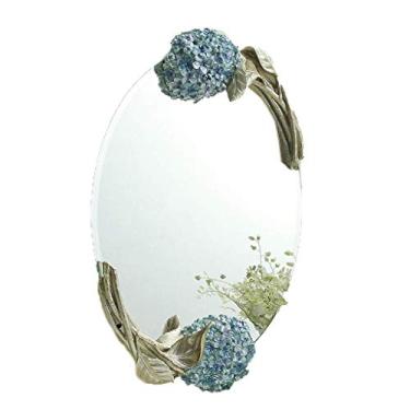 Imagem de Espelho de maquiagem espelho de parede quarto moldura de resina linda flor decoração oval espelho de parede para meninas