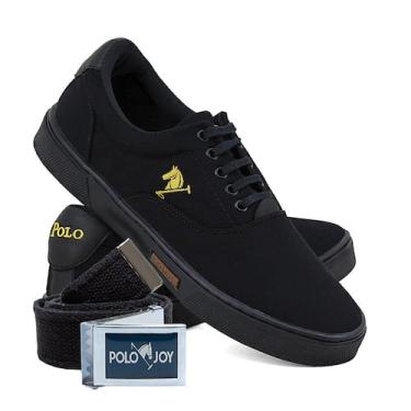 Imagem de Kit 1 Tênis Casual Em Lona + 1 Cinto Polo Joy, Preto, Preto, 37