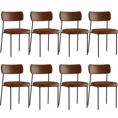 Imagem de Kit 08 Cadeiras Decorativas Estofadas Para Sala De Jantar Melina F01 Couríssimo Marrom - Lyam Decor