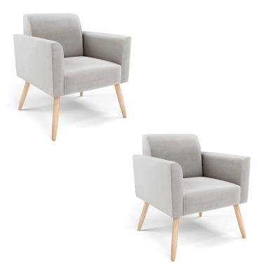 Imagem de Kit 2 Poltronas Pés Palito Natural Marisa Veludo Cinza D03 - D'Rossi