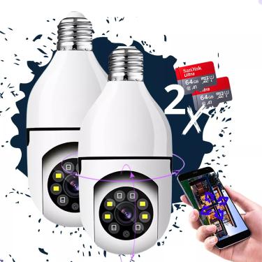 Imagem de Kit 2 Camera Lampada Segurança Wifi + Cartão De Memória 64gb