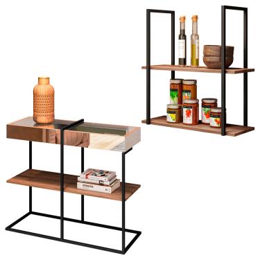 Imagem de Kit Aparador e Prateleira Industrial 60 cm Boreal Demolição - D'Rossi