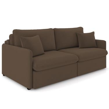 Imagem de Sofá Cama Retrátil Para Sala de Estar 194cm Una K01 Veludo Marrom - Lyam Decor