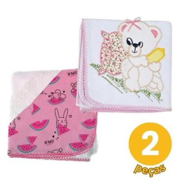Imagem de Kit 2 Cueiros Feminino - 1 Bordado + 1 Com Aplique Bebê - Dugu