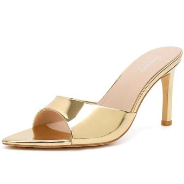 Imagem de Sandália Susanny Gold Mule com salto agulha de 9 cm