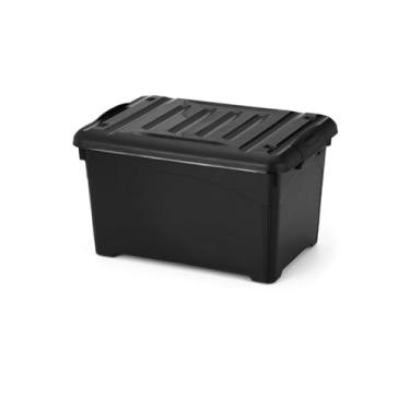 Imagem de CAIXA ORGANIZADORA 14 LITROS BLACK EMPILHÁVEL COM TAMPA E TRAVAS LATERAIS, COM RODÍZIOS PARA DESLOCAMENTO.
