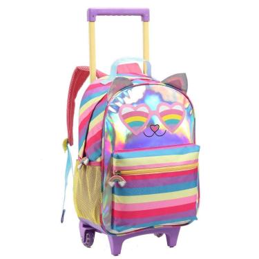 Imagem de Mochila Escolar C/ Rodas Holográfica Infantil Menina Gatinho-Feminino