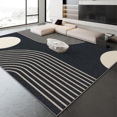 Imagem de Tapete listrado azul-escuro creme, geométrico, decorativo, fácil de limpar, com linhas artísticas, para sala de estar, confortável, para quarto (240 x 360 cm (94 x 142 pol.)/AX040-3-F)
