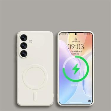 Imagem de YOGISU Capa magnética de silicone líquido para carregamento sem fio Samsung S24 à prova de choque (para Samsung S24/branco)