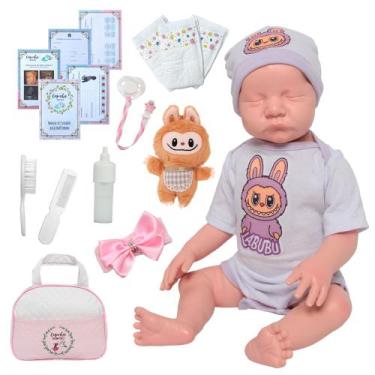 Imagem de Boneca Reborn Bebê 100% Silicone Pode Molhar Com Kit Bolsa - Cegonha R