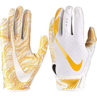 Imagem de Luvas de futebol masculinas Nike Vapor Jet 5.0 elásticas acolchoadas leves (branco/dourado metálico/médio)