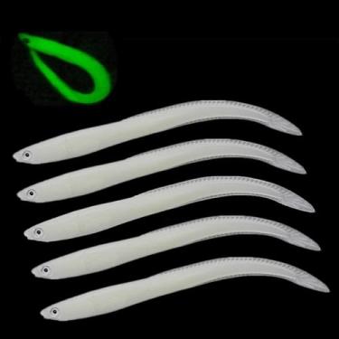 Imagem de 5 iscas de pesca de enguia biônica macia, isca artificial EEL para robalo, lúcio, truta, equipamento de pesca para água salgada e doce (luminosa)