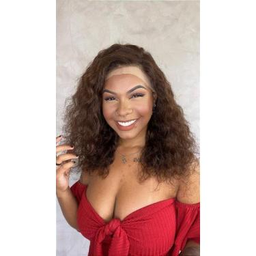 Imagem de Peruca Lace Front Cabelo Humano Iolanda - 45cm, Cacheada, Castanho Cla