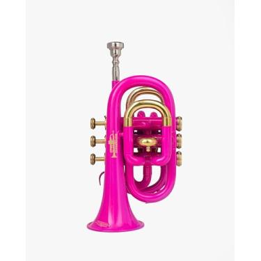 Imagem de Trompete Qeen Brass Bb Pocket em rosa com estojo e bocal – Instrumento de latão compacto para iniciantes e estudantes