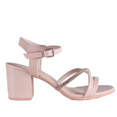 Imagem de Sandália Ramarim Salto Grosso Tira Strass - Nude - 39