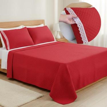 Imagem de Cobre Leito Casal Queen 3 peças Lese Colcha Dupla Face Matelado c/ Por