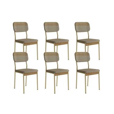 Imagem de Kit 6 Cadeiras Sala Jantar Valle 1755 Aço 6 Uni Dourado-linho Bamboo-courano Bamboo-noce - Carraro