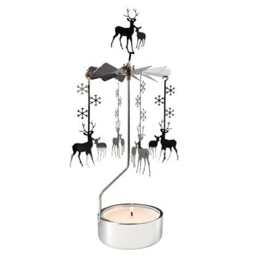 Imagem de Blinket Castiçal giratório de Natal para amantes de velas, castiçais de metal rotativos de alce de Natal prateado para festa de Natal, decoração de lareira de casamento romântico, decoração de casa
