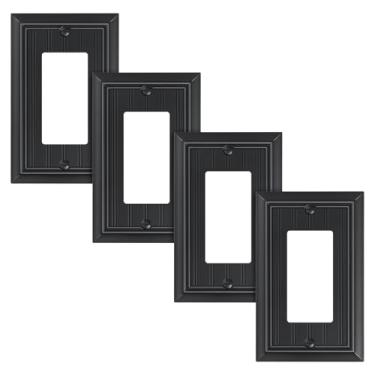 Imagem de Pacote com 4 capas clássicas de placa de parede decoradora de contas, placas decorativas pretas para interruptores e tampas de tomada, placas de parede de fibra de bambu natural durável para tomadas