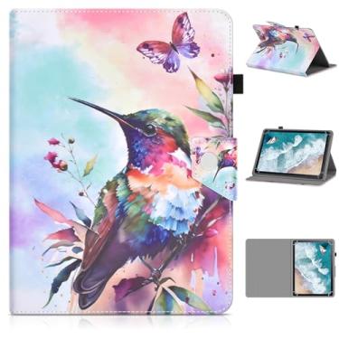 Imagem de DETUOSI Capa universal para tablet de 11 polegadas, capa para tablet de 11 polegadas, capa protetora portátil de couro PU para viagem 【com 4 anéis fixos】 (borboleta pássaro esmeralda, 10 a 11