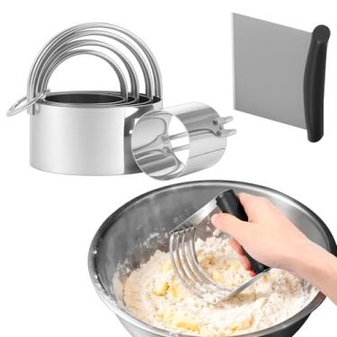 Imagem de Conjunto de cortador de biscoito de aço inoxidável, conjunto de liquidificador de pastelaria com 5 peças, peneira de farinha, raspador de massa de manteiga antiderrapante para cozinhar biscoitos e
