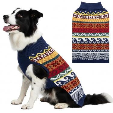 Imagem de ALUZAEMO Suéter de Natal para cães, roupas de inverno de lã quente para animais de estimação para cães pequenos, médios, grandes e GG, pulôver fofo de gola rolê de floco de neve para cães em ambientes