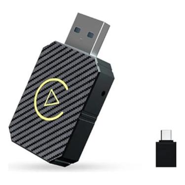 Imagem de Adaptador CarPlay sem fio para iPhone, adaptador Apple CarPlay com fio para sem fio, tamanho mini com cabo de extensão USB e USB-C/Tipo-C, controle estável e sem atraso - Preto Gold