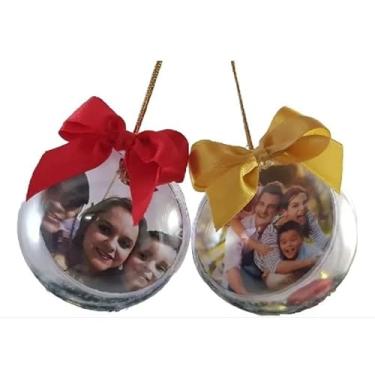 Imagem de Kit 5 Bolas de Natal Personalizadas 6,5cm - Foto Frente e Verso (Dupla Face) | Acrílico Premium