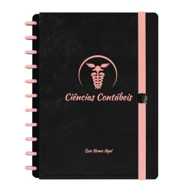 Imagem de Caderno De Disco Iscool Inteligente Personalizado 80 Folhas Profissões Preto Rosê Ciências Contábeis Grande G