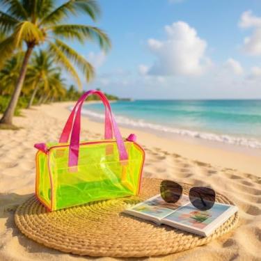 Imagem de Bolsa Transparente, Multiuso para Natação, Piscina, Balé, Escola, Academia e Trabalho – Resistente, Espaçosa e Impermeável (Verde com Pink)