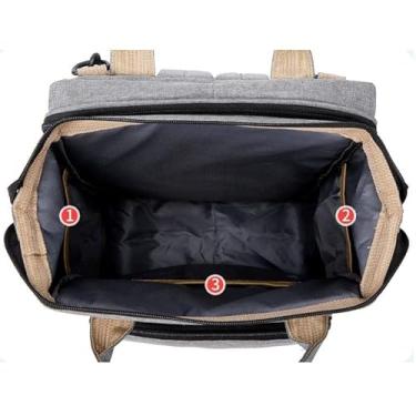 Imagem de Mochila Maternidade Multifuncional com Berço Portátil, Cinza, 87x40x23cm, Bolsa para Bebê com Trocador e Porta Mamadeiras