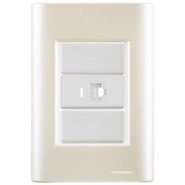 Imagem de Cj Tomada RJ45 RJ 45 Ethernet Giz Pérola Tramontina completo pronto - 
