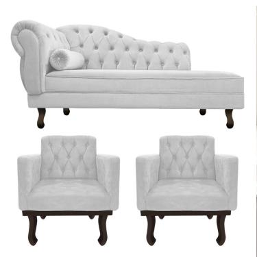 Imagem de Kit Diva Recamier Diana 185Cm Lado Direito E 02 Poltronas Classic Suede Branco